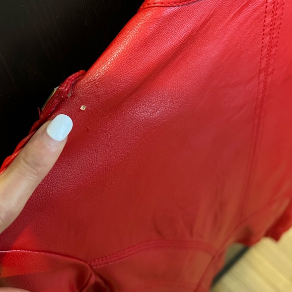 womens red faux leather biker jacket toxik fashion size medium - Picture 16 of 16